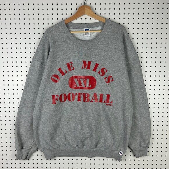 Ole Miss Rebels Football Crewneck XXL Sweatshirt  USA Made Vintage Gray Russell - Picture 1 of 7
